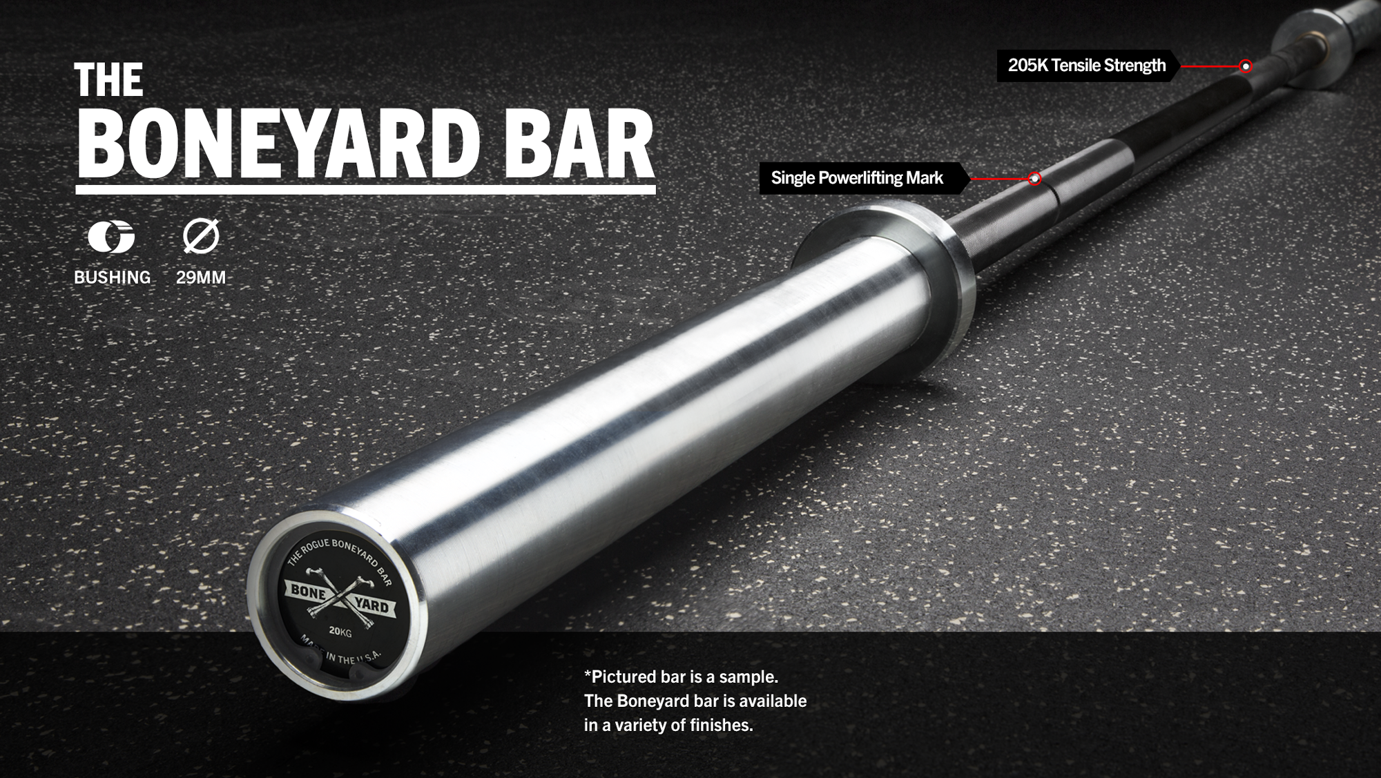 Rogue 29MM Boneyard Bars - Boneyard Rogue  20KG Power Bar with (Stainless Shaft / Bright Zinc Sleeves)