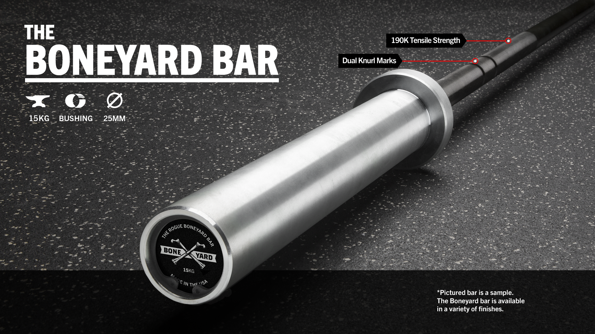 Rogue 25MM Boneyard Bars - Boneyard Bella Bar - Cerakote - Gray Shaft / Black Sleeve