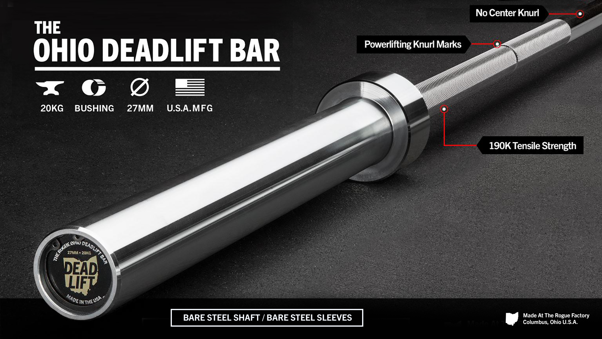 Rogue Ohio Deadlift Bar - Bare Steel
