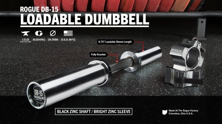 Rogue Fitness DB-15 Loadable Dumbbell Model reference · options at Rogue