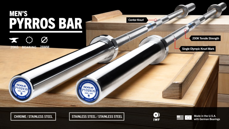 Rogue Fitness Pyrros Bar - 28MM - Stainless Steel Model reference · options at Rogue