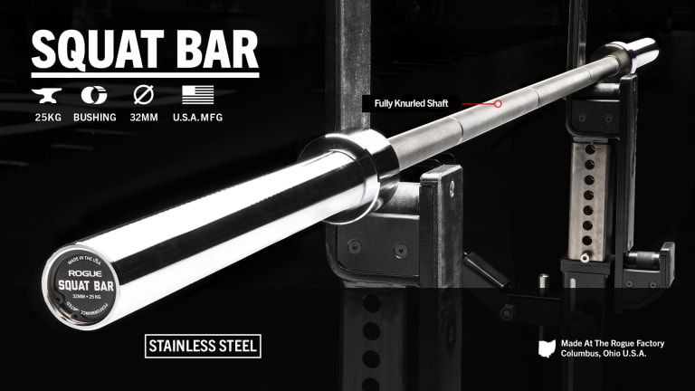 Rogue Fitness 32MM Squat Bar Model reference · options at Rogue
