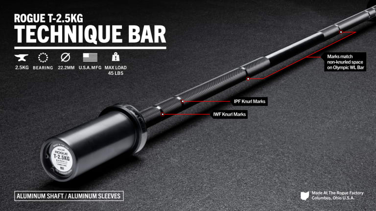 Rogue Fitness T-2.5KG Technique Bar Model reference · options at Rogue