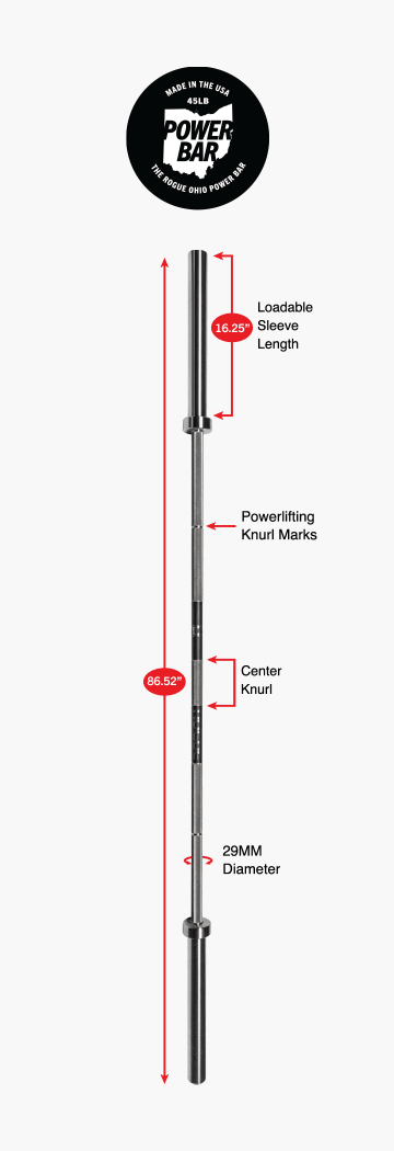 Product Specifications: Rogue 45LB Ohio Power Bar - AGGRO