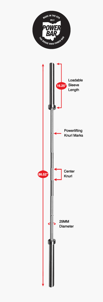 Product Specifications: Rogue 45LB Ohio Power Bar - Bare Steel