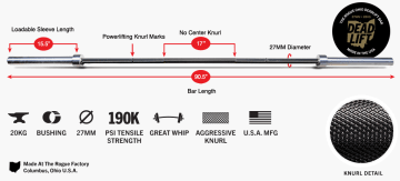Product Specifications: Rogue Ohio Deadlift Bar - E-Coat
