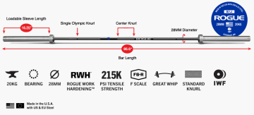 Product Specifications: Rogue 28MM IWF Olympic Weightlifting Bar - Cerakote
