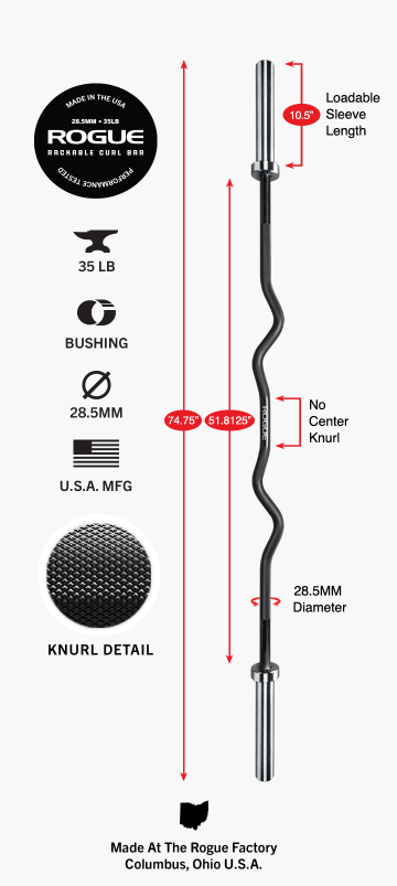 Product Specifications: Rogue Rackable Curl Bar