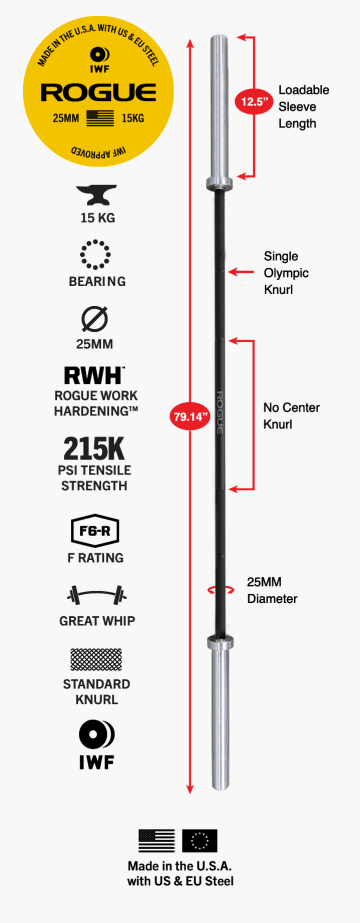 Product Specifications: Rogue 25MM IWF Olympic Weightlifting Bar - Cerakote