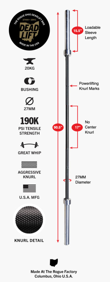 Product Specifications: Rogue Ohio Deadlift Bar - E-Coat