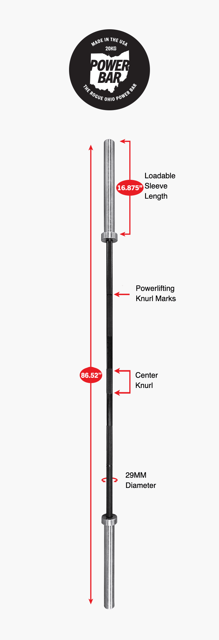 Rogue 20KG Ohio Power Bar - Black Zinc | Rogue Fitness