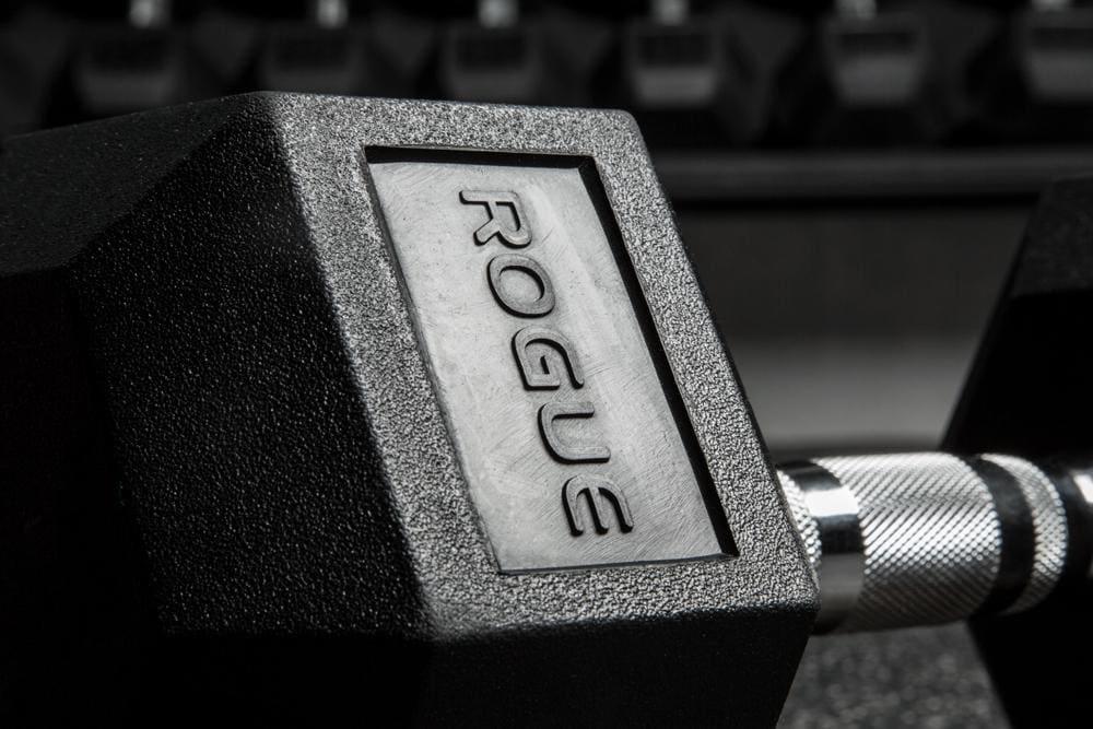 Rogue Dumbbells-Mancuernas Hexagonales — Cabezas hex de hule heavy-duty
