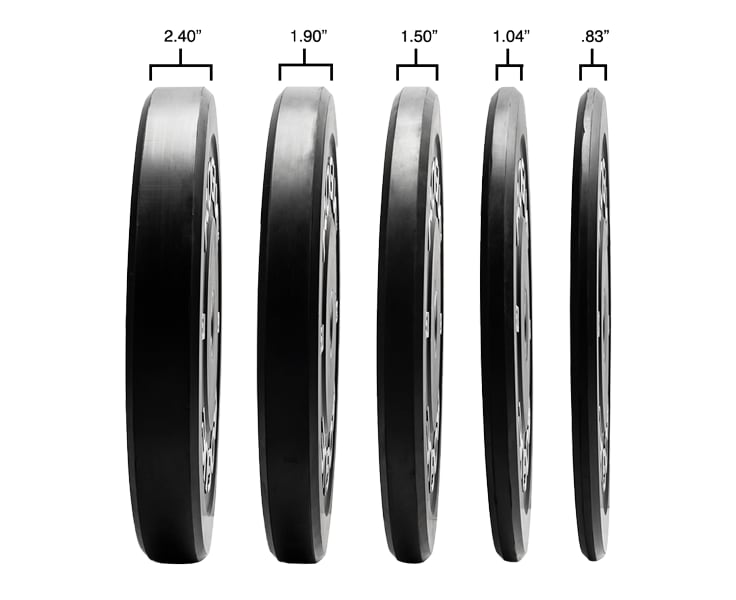 Rogue Echo Bumper Plates — Tabla de anchos por libra