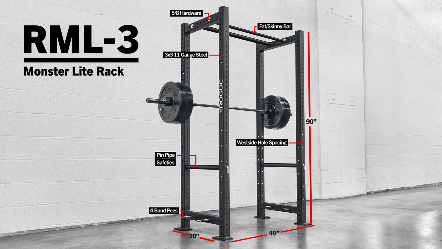 3x3 Half Rack w/ Multi Grip Pullup Bar and Plate Storage