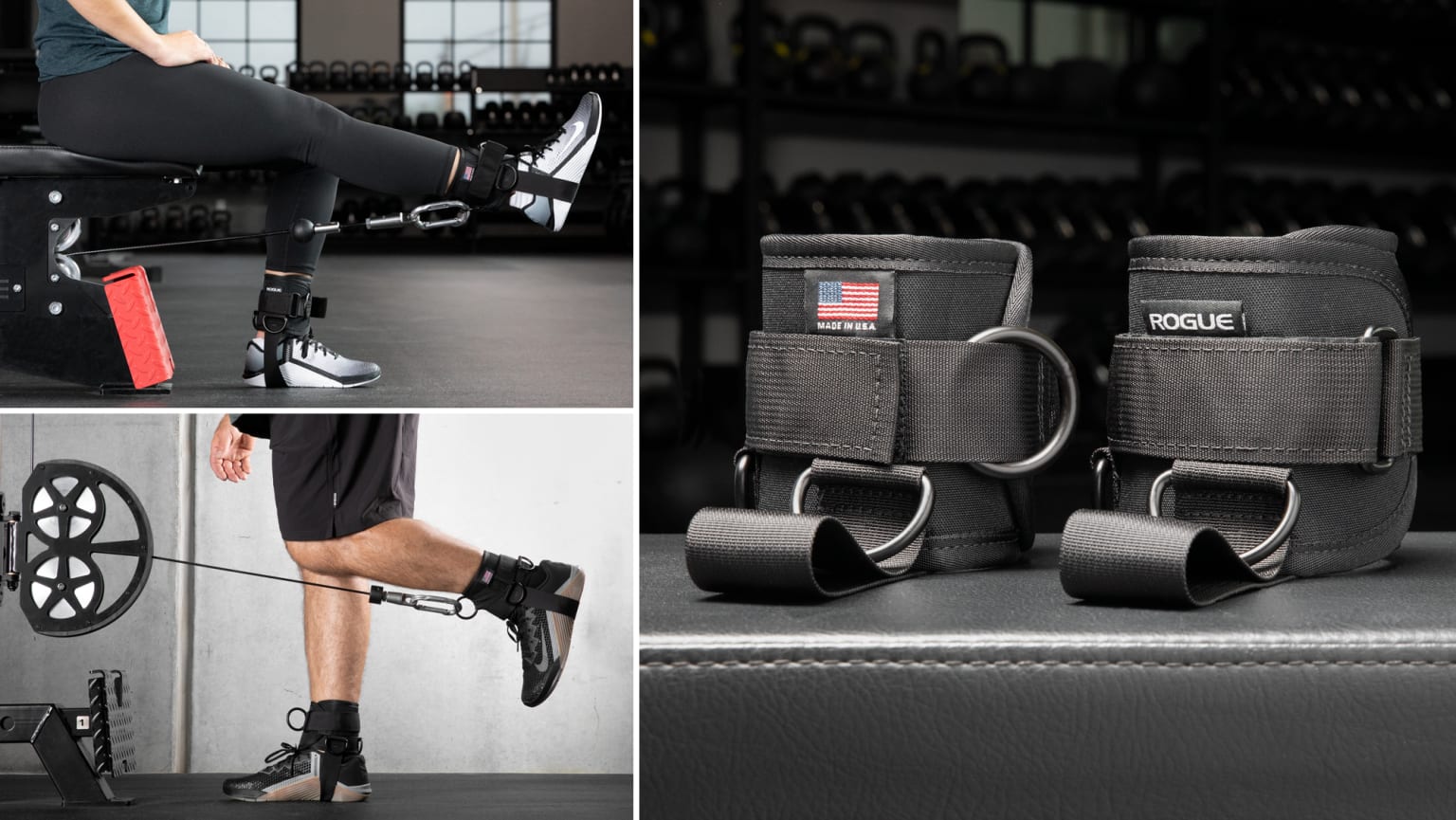 Gym Ankle Straps BLACK  leather INFINITY 1 PAIR multi gym machine Top Gym 