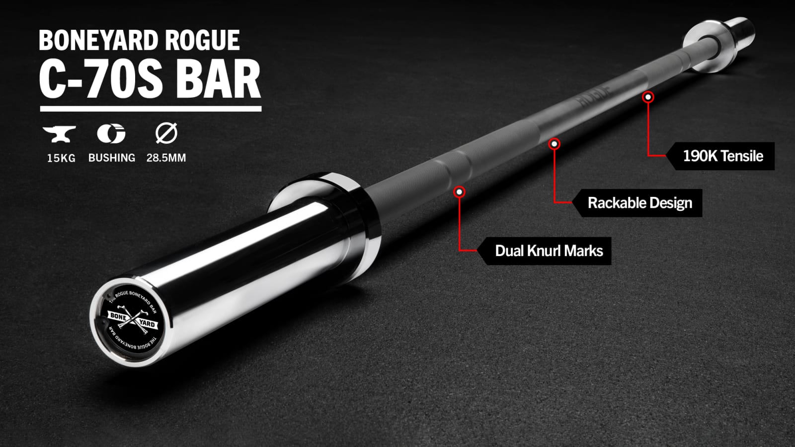 ウエイトトレーニング Rogue C-70S Bar Boneyard Boneyard Rogue C-70S Bar | Rogue Fitness