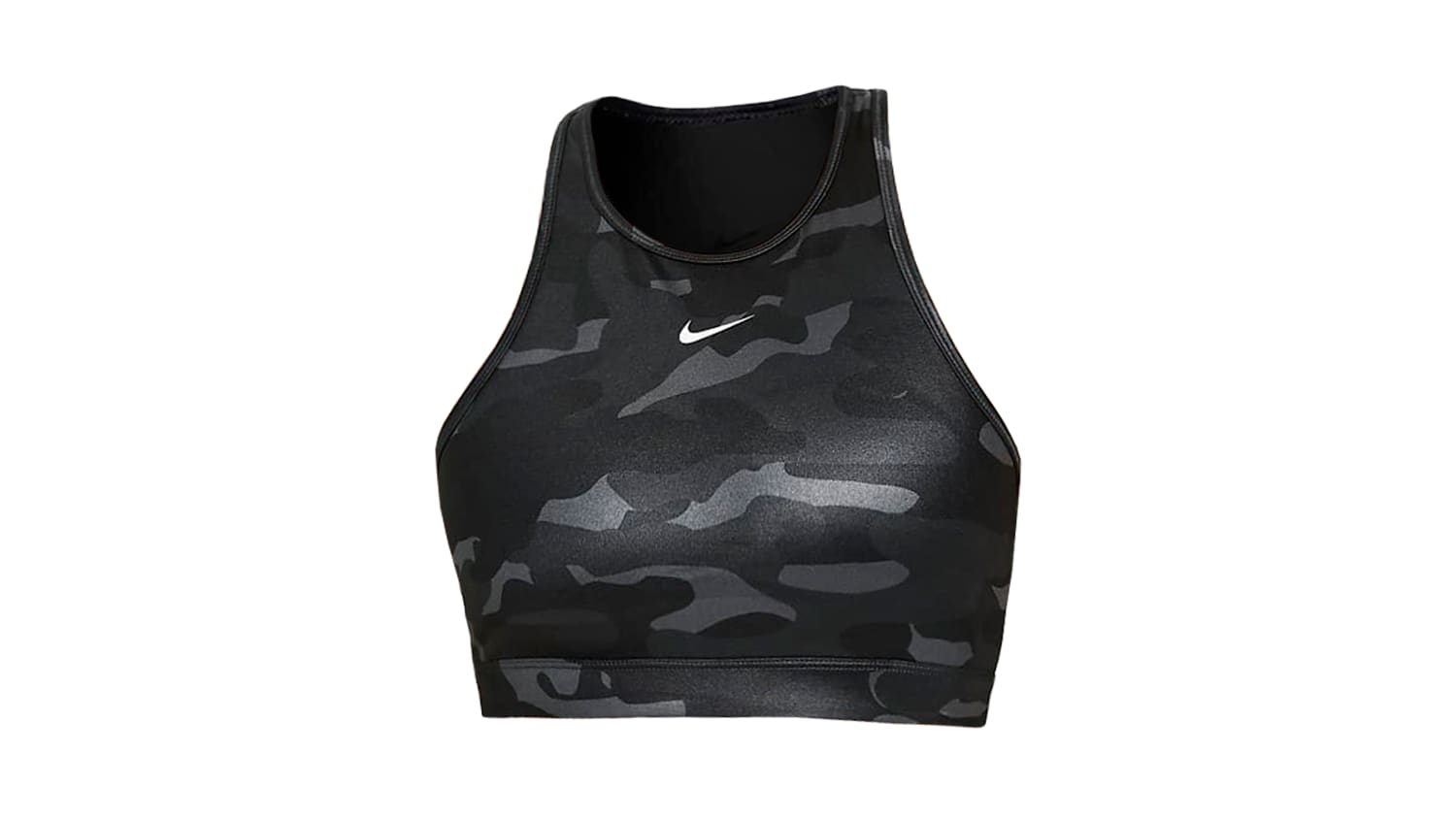 Nike Dri-fit Swoosh High Neck Camo Print Sports Bra In Green In