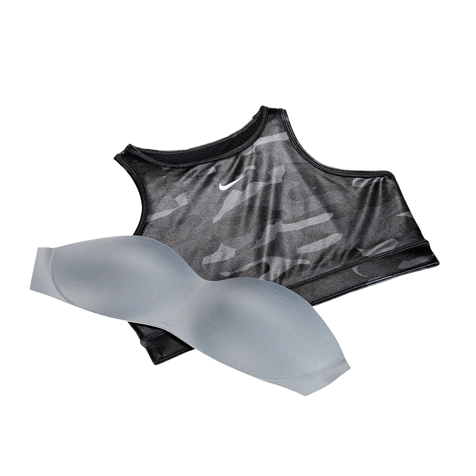 Nike Training Dri-FIT Swoosh high neck camo print sports bra in