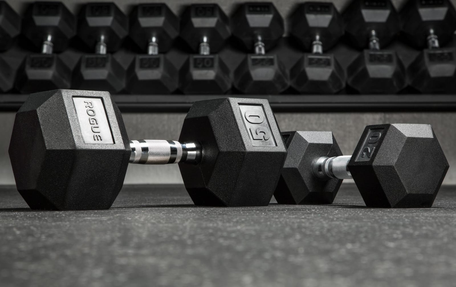 Brand New Rogue Fitness Free Shipping-Stength Details about   Rubber Hex Dumbbells 50lbs Pair 