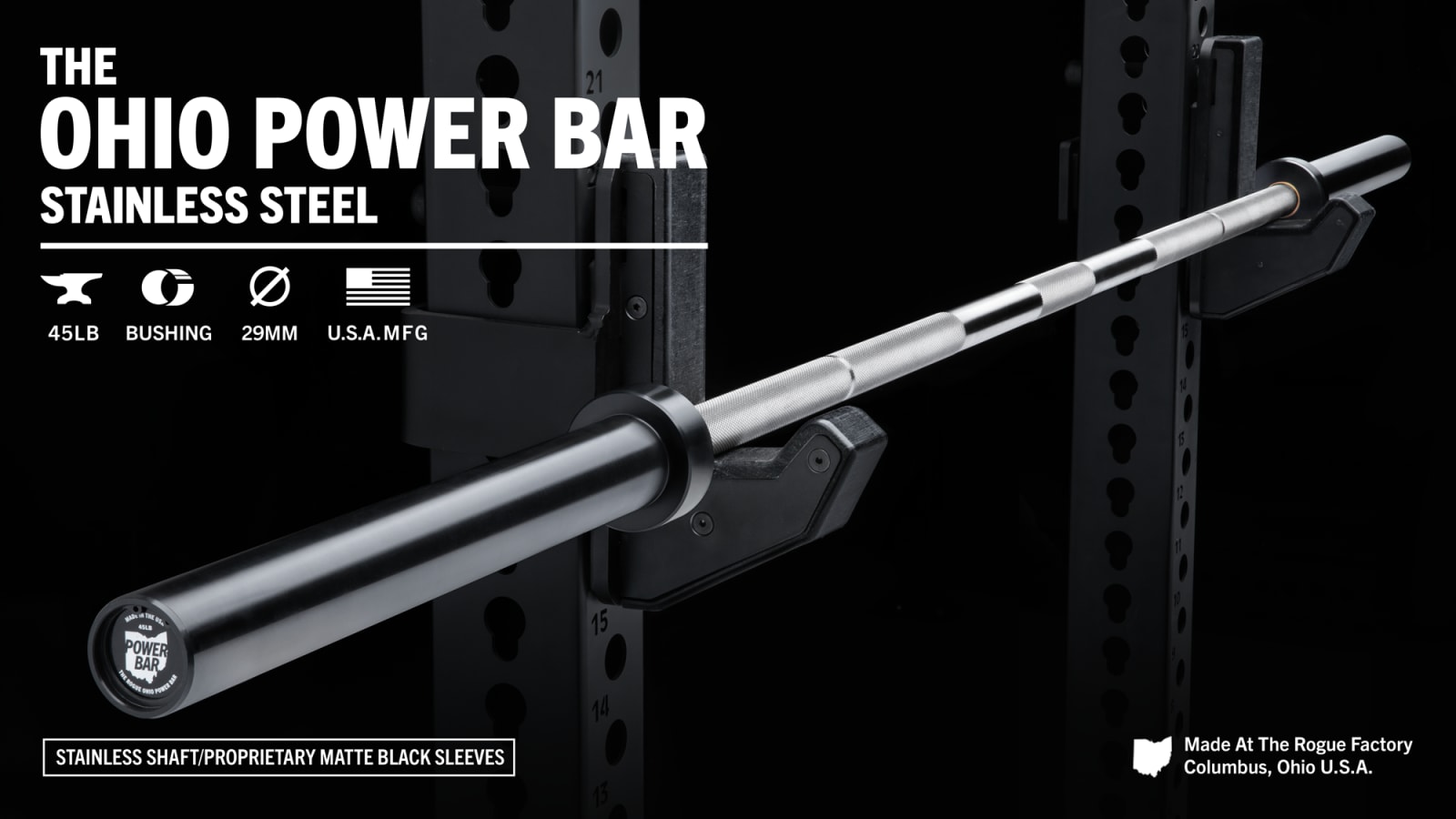 Rogue 45LB Ohio Power Bar - Stainless / Black | Rogue Fitness