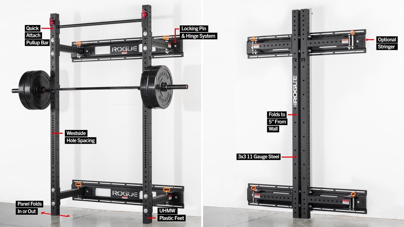 Rogue Fitness RML-3W Fold Back Wall Mount Rack Model reference · options at Rogue