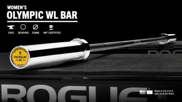 Rogue 25MM IWF Oly Bar - Cerakote Black shown with the specs highlighted on the image