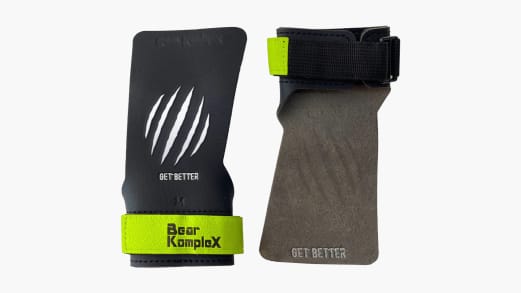 Bear Grip, impugnatura per crossfit, Leather Black 3 Hole integrated Wrist Wrap, L