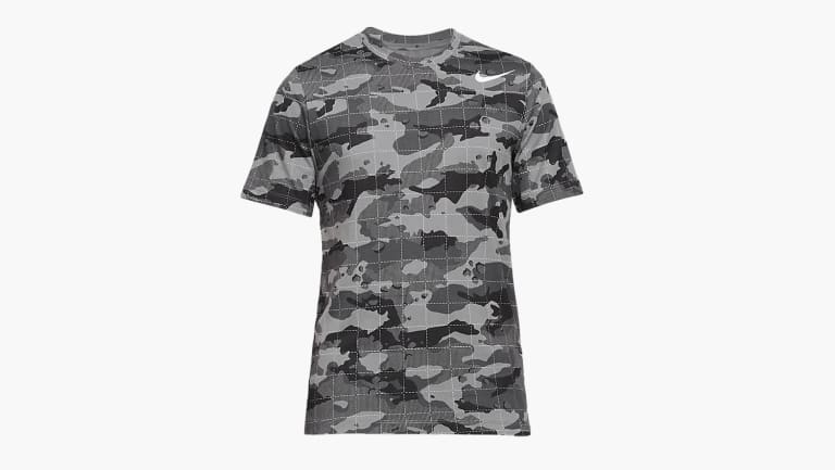 Nike Men's Dri-FIT Camo Training T-Shirt - Smoke Gray on white background