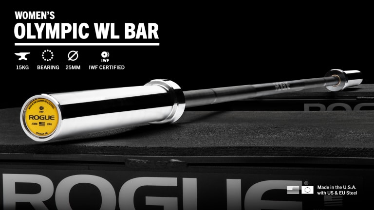 Rogue 25MM IWF Oly Bar - Cerakote Black shown with the specs highlighted on the image